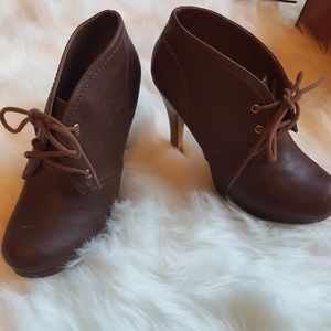Madden Girl | Brown ankle lace up booties